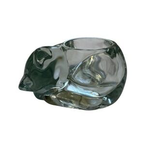Indiana Glass Crystal Cat Votive Candle Holder Clear Glass Made USA Vintage